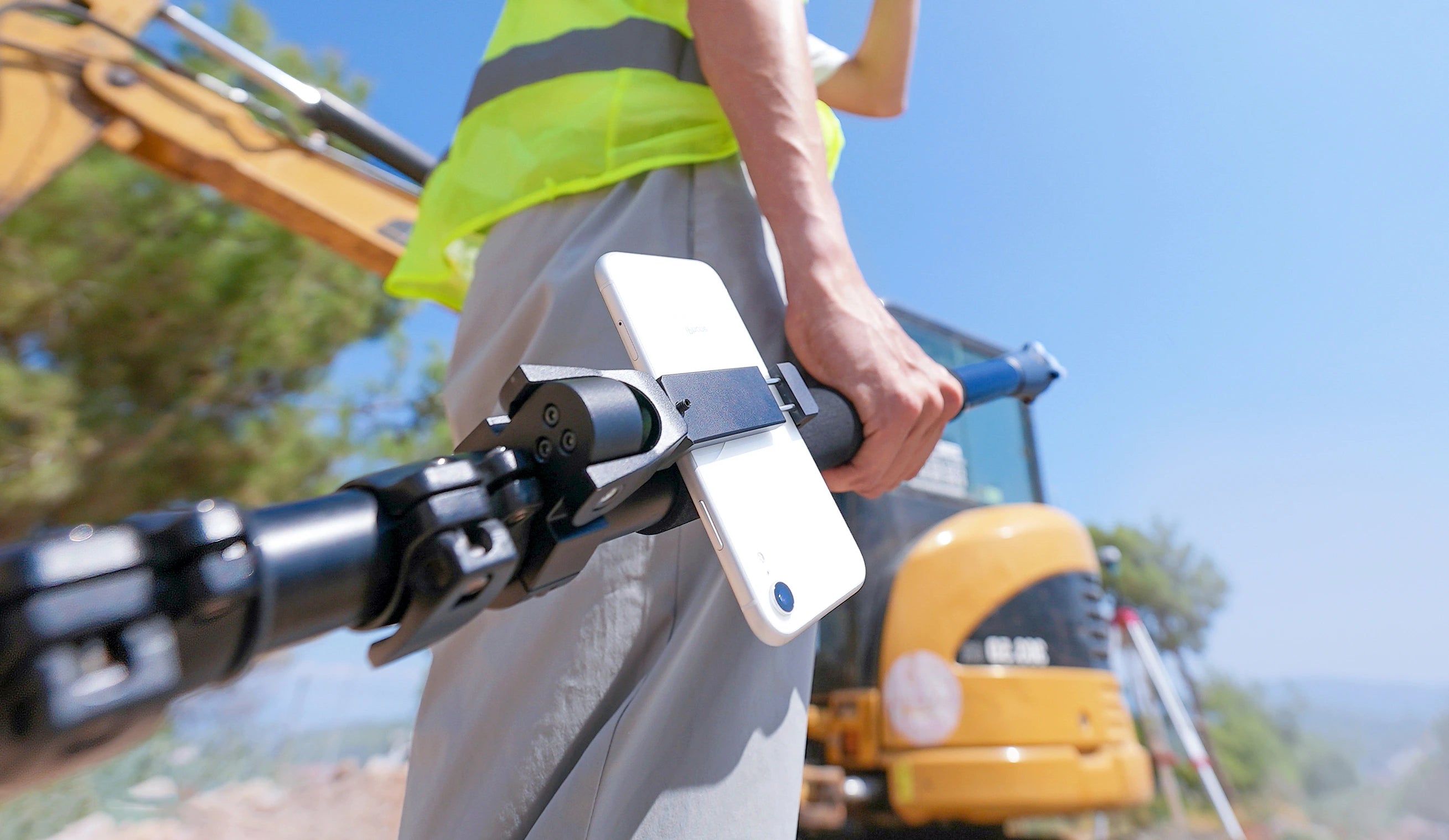 Survey Pole with a Smartphone Mount