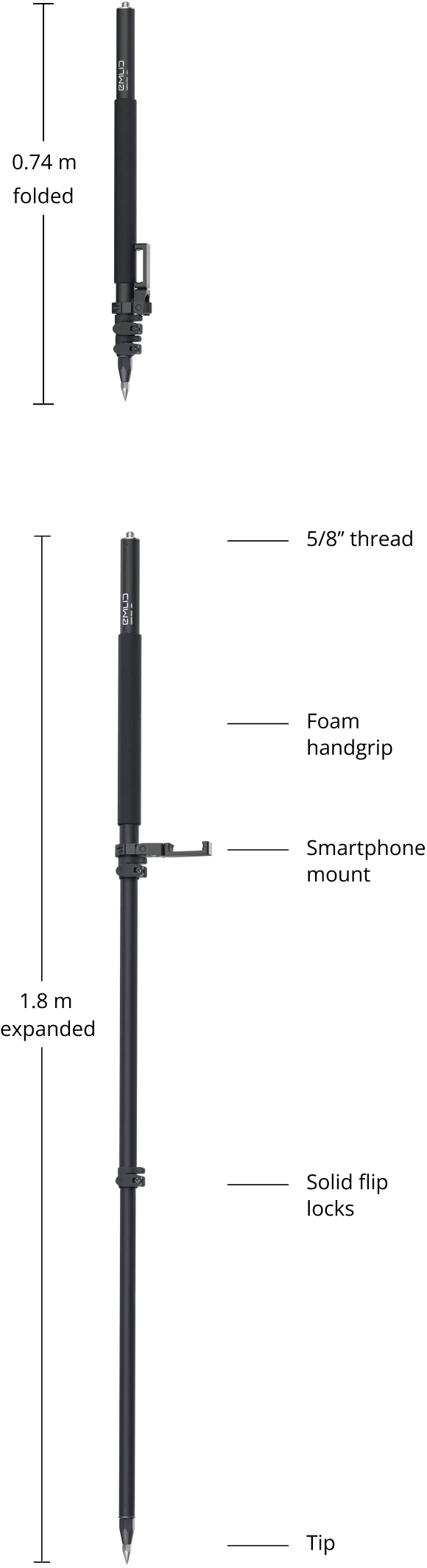 Survey Pole with a Smartphone Mount